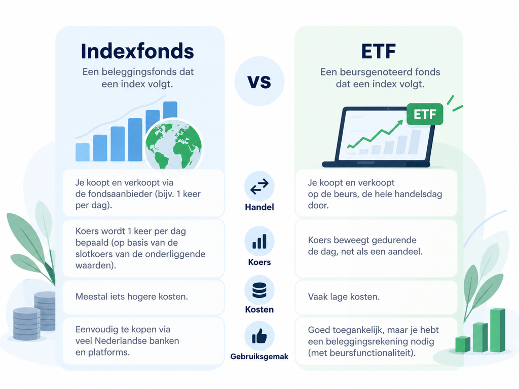 Verschillen tussen een traditioneel indexfonds en een ETF